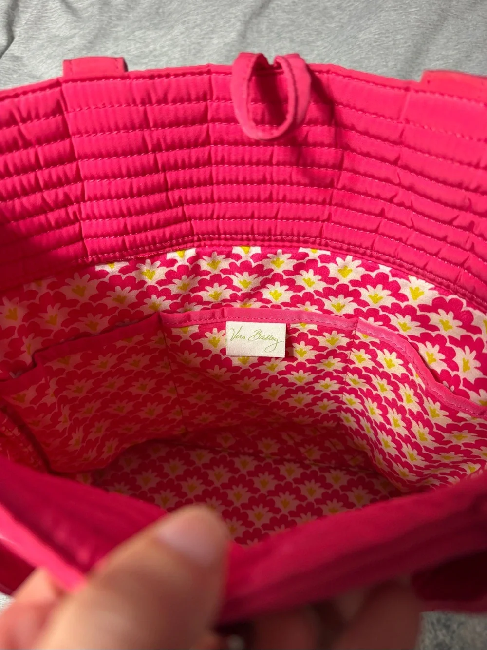 Vera Bradley Bright Pink Quilted Tote with Floral Interior